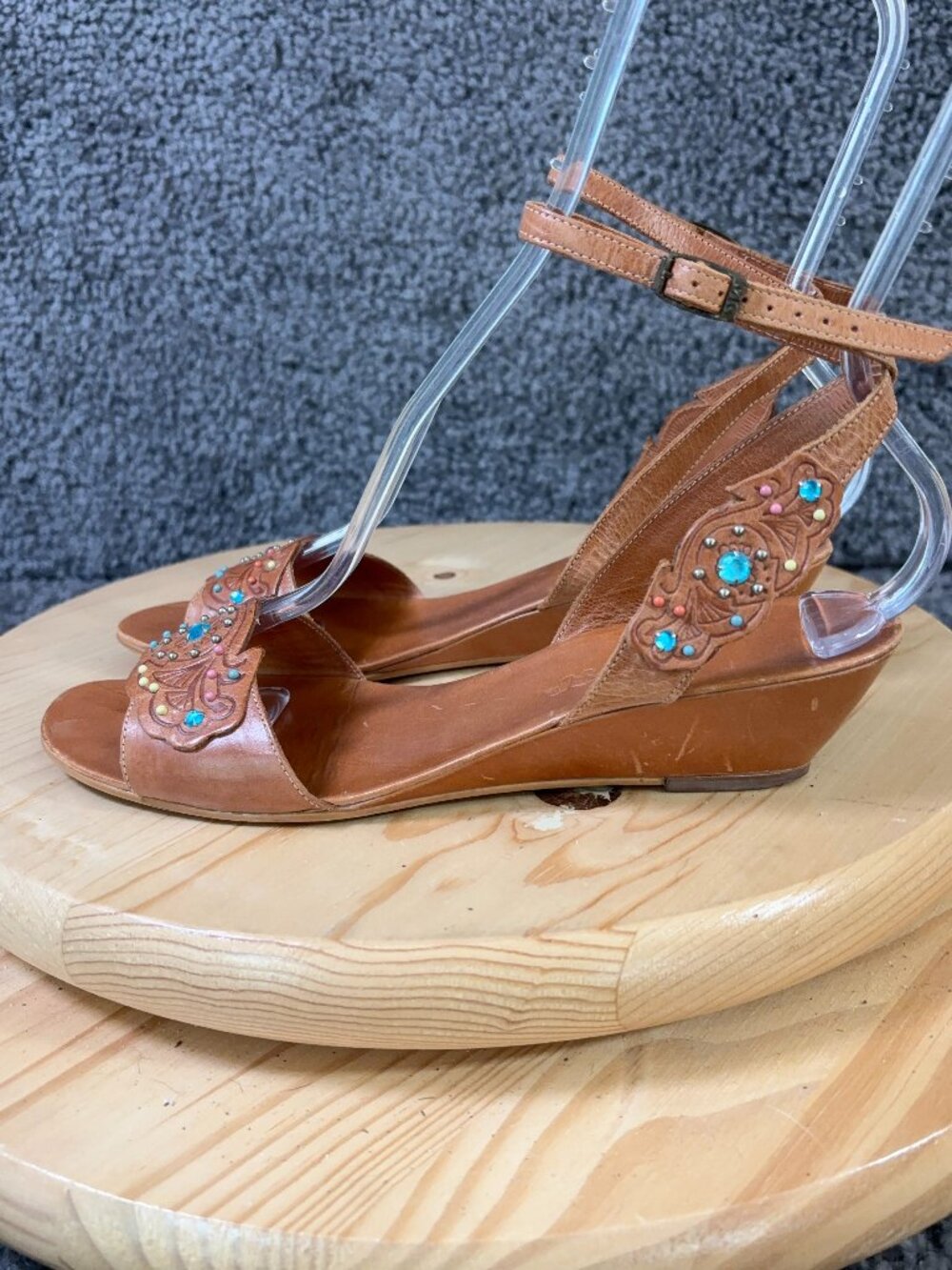 Nine West Sandals Louise Vintage Womens Size 8 Brown Leather Rhinestone Brazil